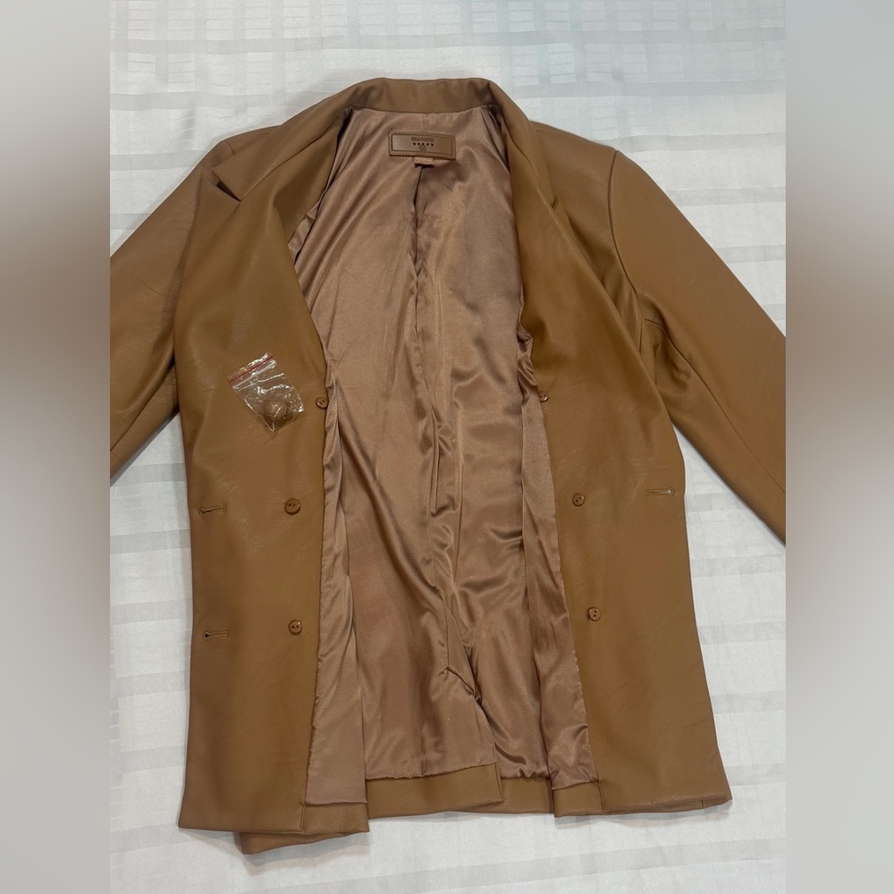 Blank NYC Faux Leather Double Breasted Blazer Tan Women’s M - Picture 9 of 10
